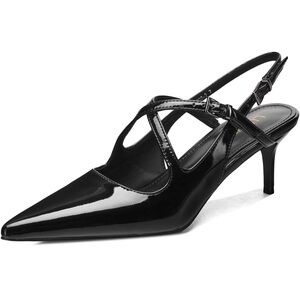 NEW Lumuta Patent Low Kitten Heel Pointed Toe Heels